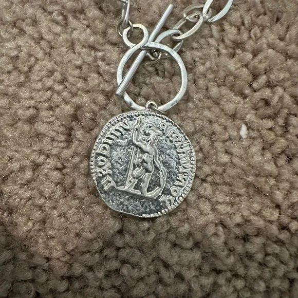 Silver Chain Necklace with Coin Pendant - Picture 3 of 8